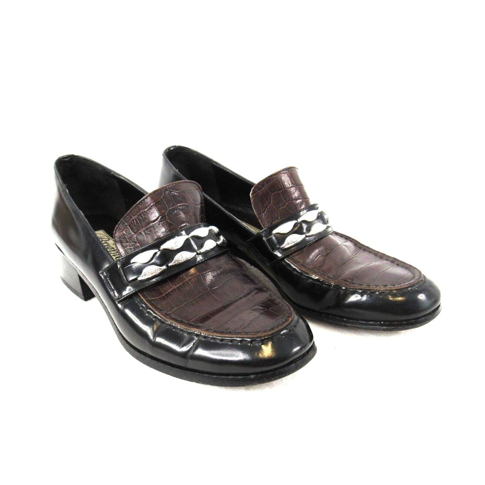 VTG Brighton Two Tone Black Brown Crocodile Embossed Leather Loafers SZ 7.5